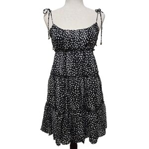 Black And White Leopard Print Tiered Dress Sleeveless Metallic Threading Medium